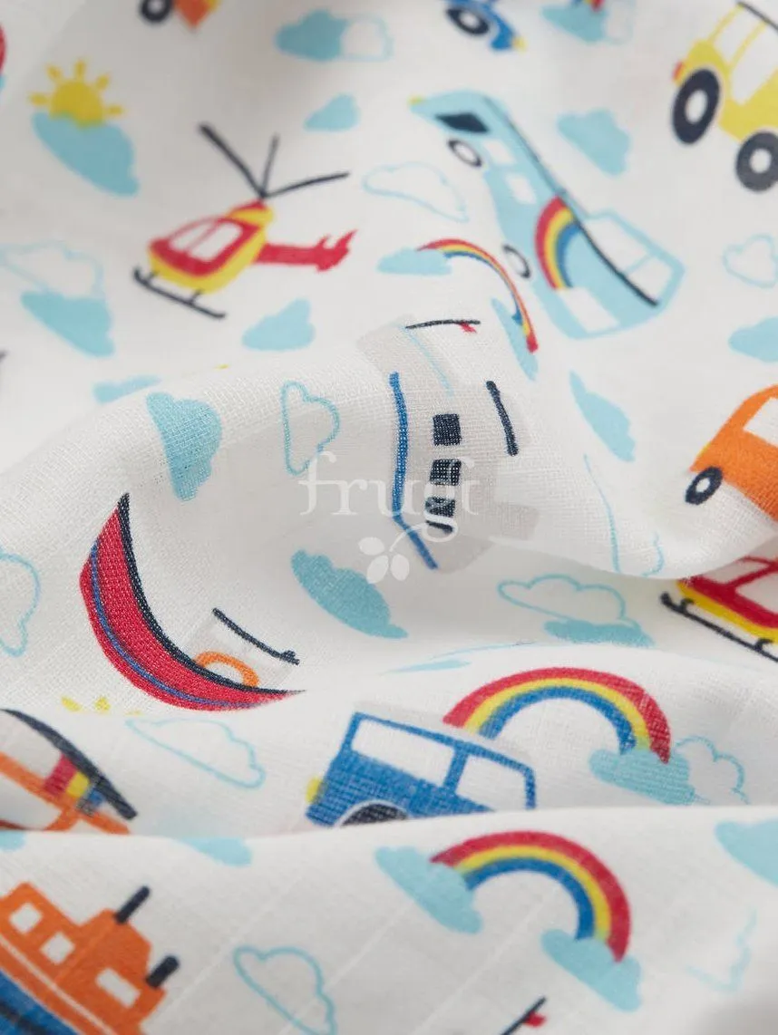 Organic Cotton Tractors, Boats & Cars Muslin 2 Pack by Frugi