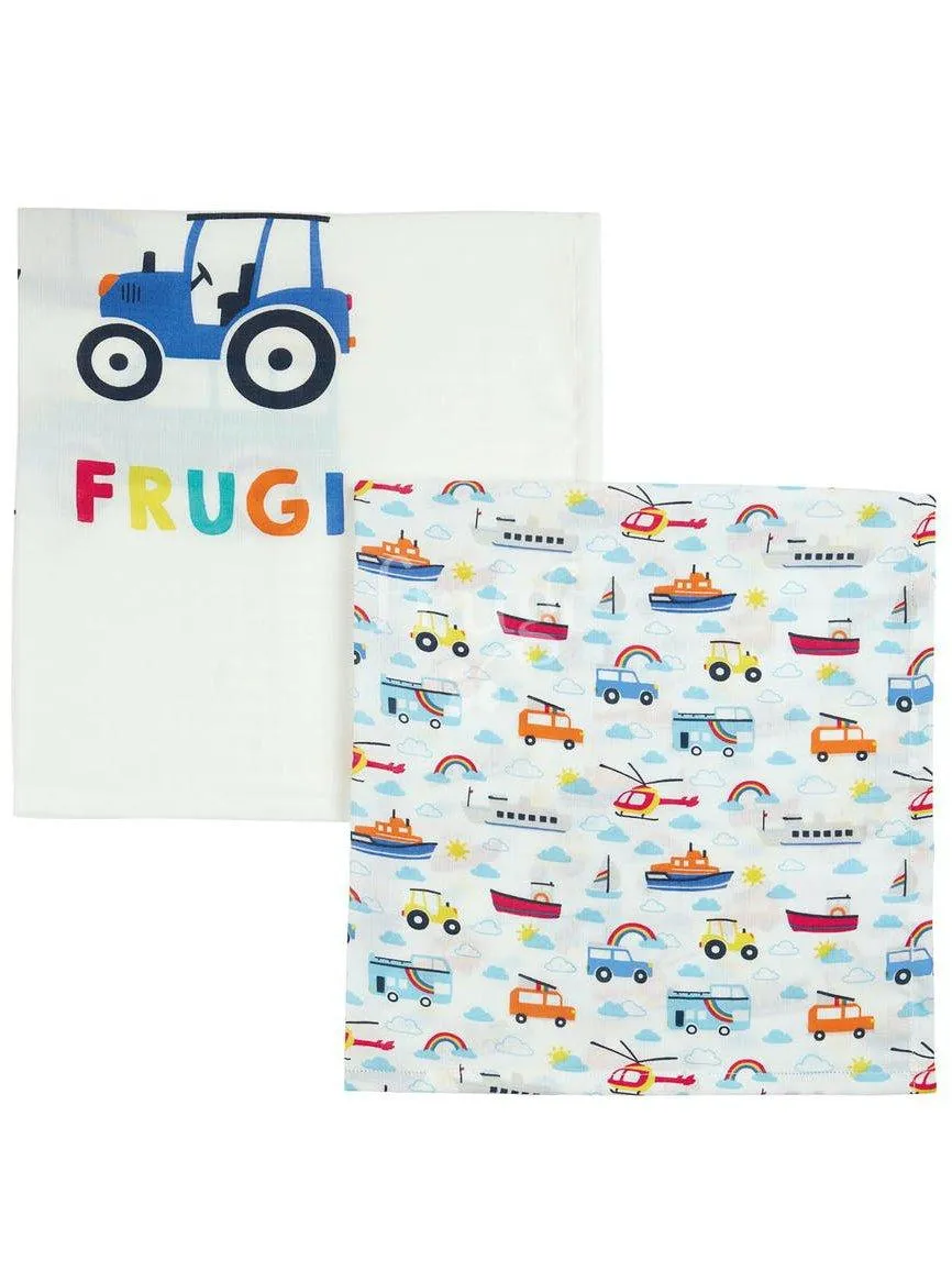 Organic Cotton Tractors, Boats & Cars Muslin 2 Pack by Frugi