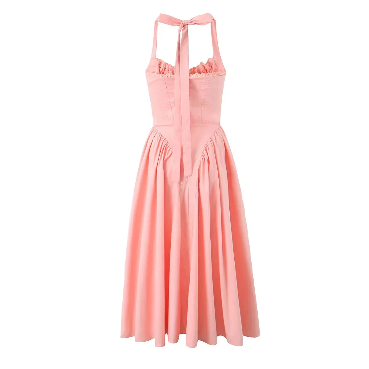 Pink Halter Stylish Drawstring Midi Dress