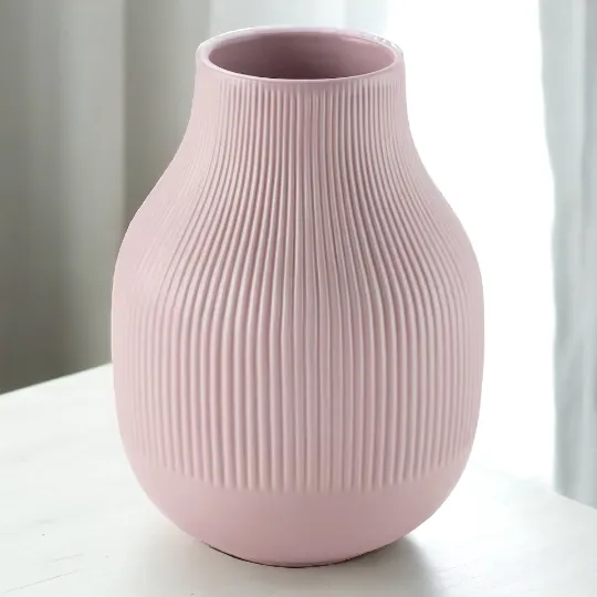 Pink Ribbed Stoneware Vase