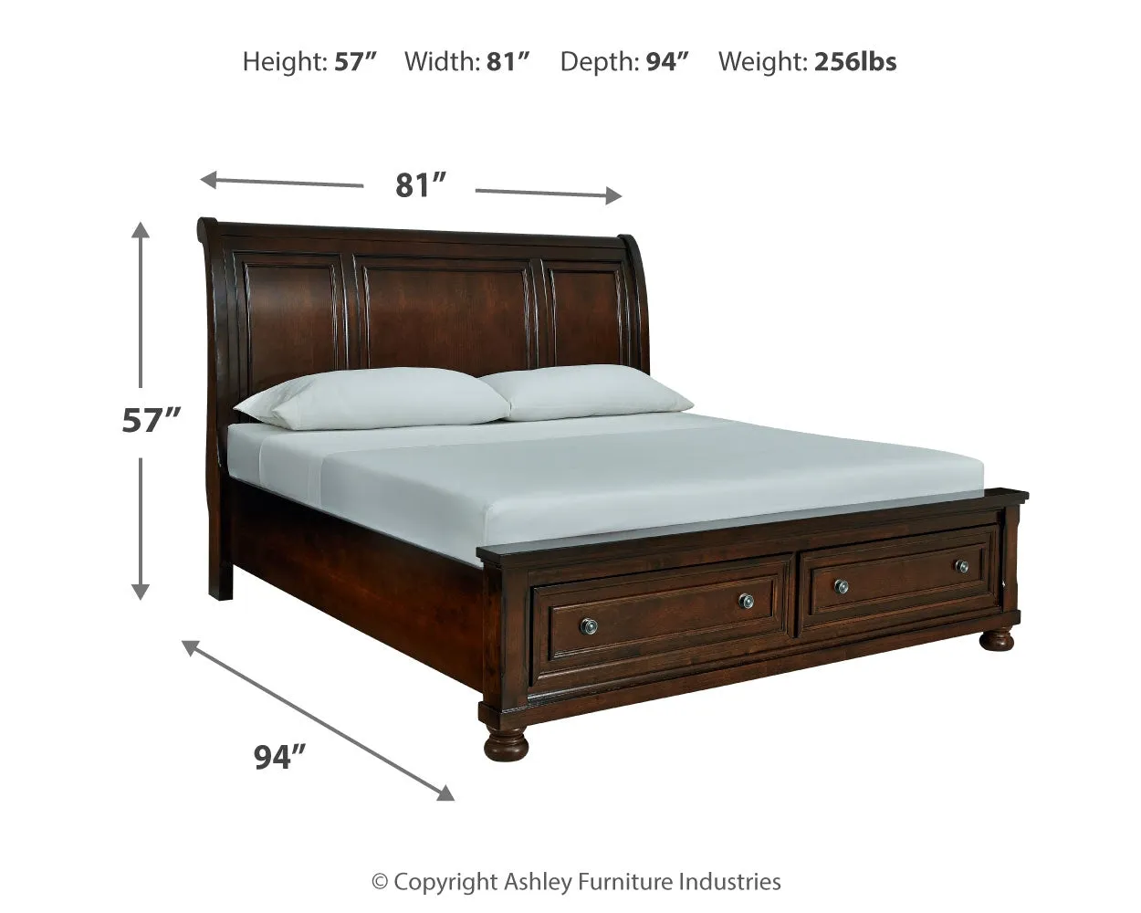 Porter King Sleigh Bed with Mirrored Dresser and Chest