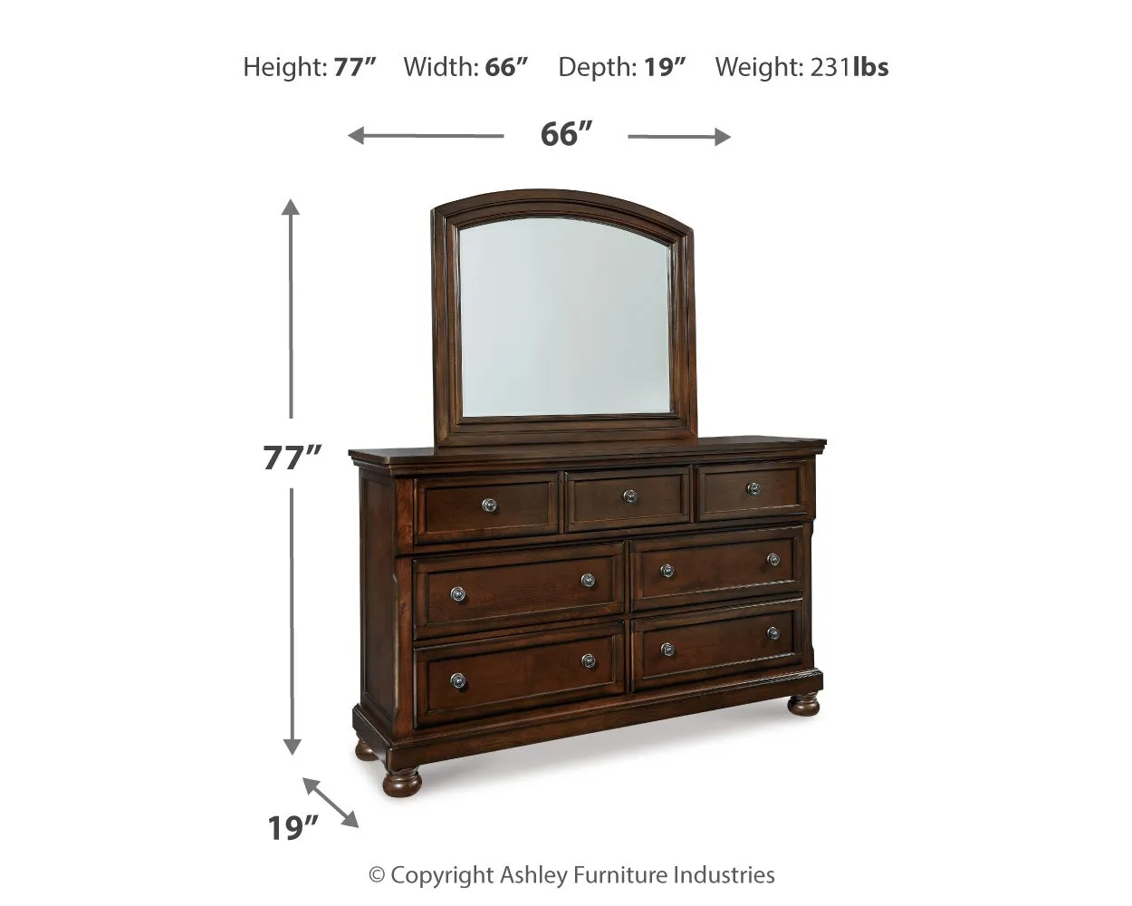 Porter Queen Panel Bed with Mirrored Dresser and 2 Nightstands