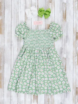 Pre-Teen Green Ditsy Floral Dress