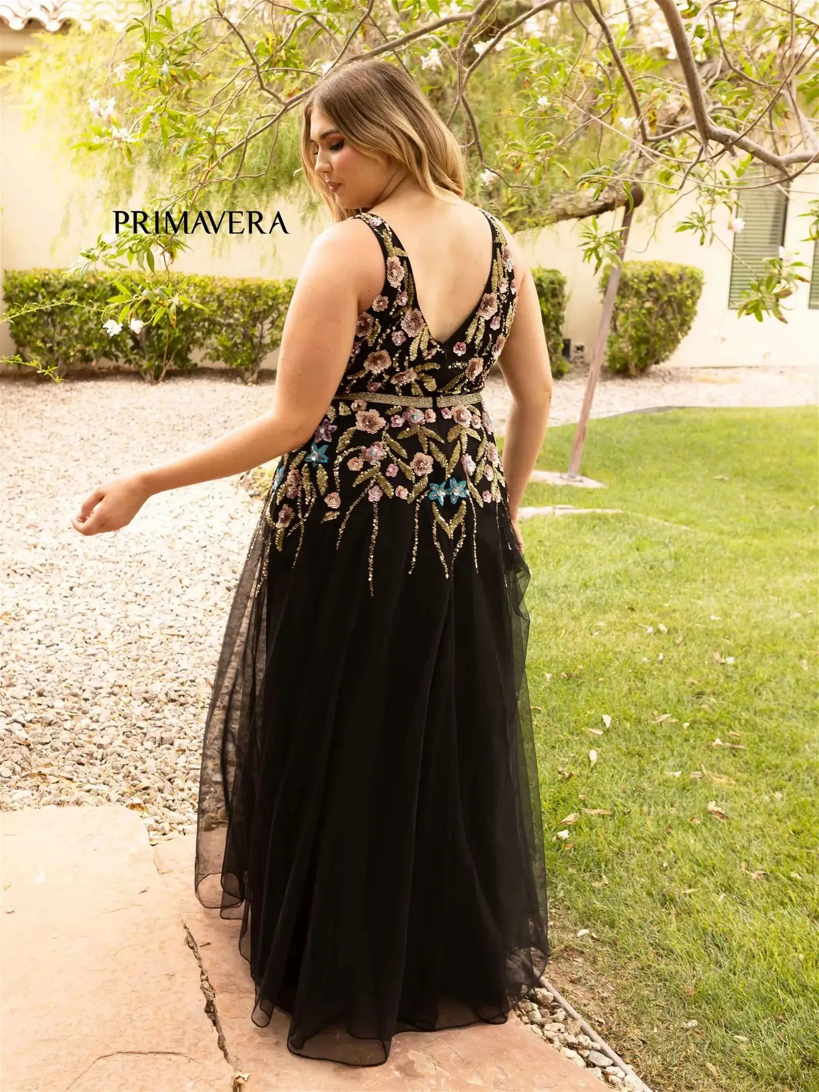 Primavera Couture 14006 Size 22 Black Prom Dress Long Ball Gown A Line Beaded Floral formal gown