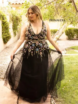Primavera Couture 14006 Size 22 Black Prom Dress Long Ball Gown A Line Beaded Floral formal gown
