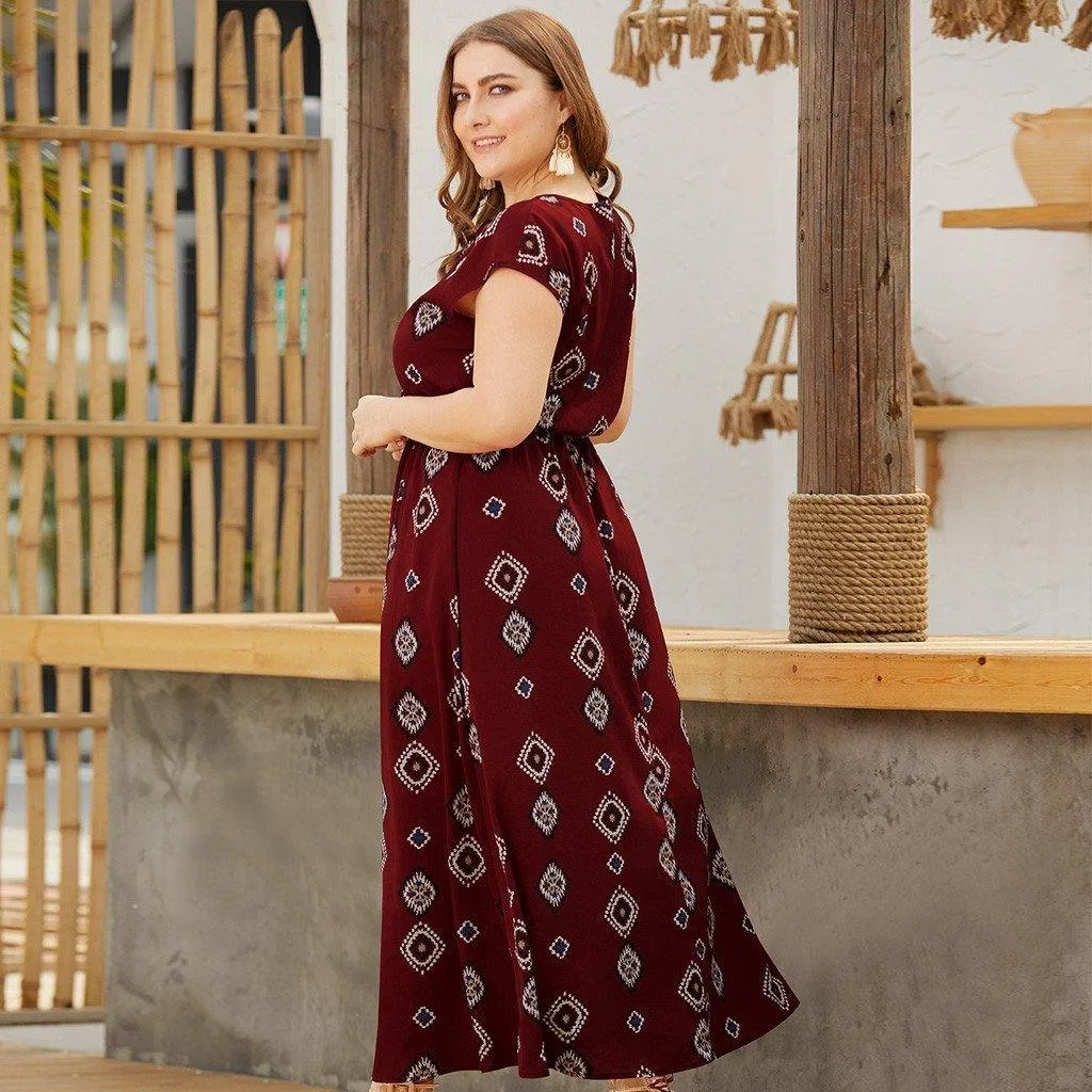 Printed Short-Sleeve Maxi Dress