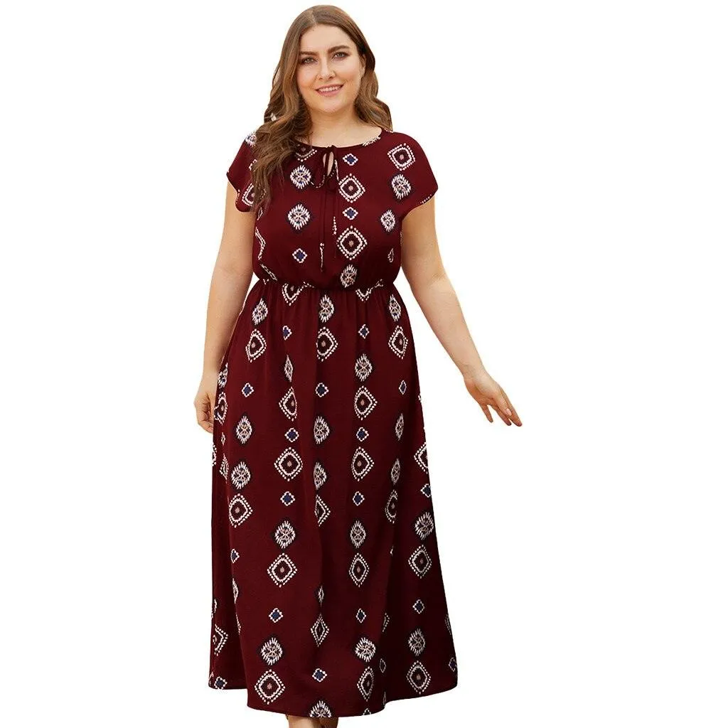 Printed Short-Sleeve Maxi Dress