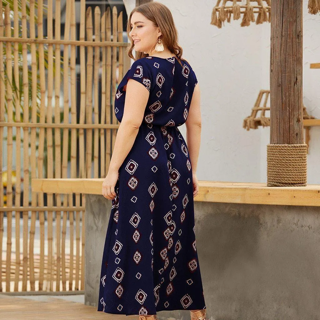 Printed Short-Sleeve Maxi Dress