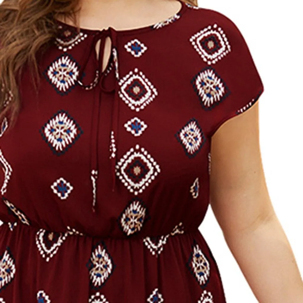 Printed Short-Sleeve Maxi Dress