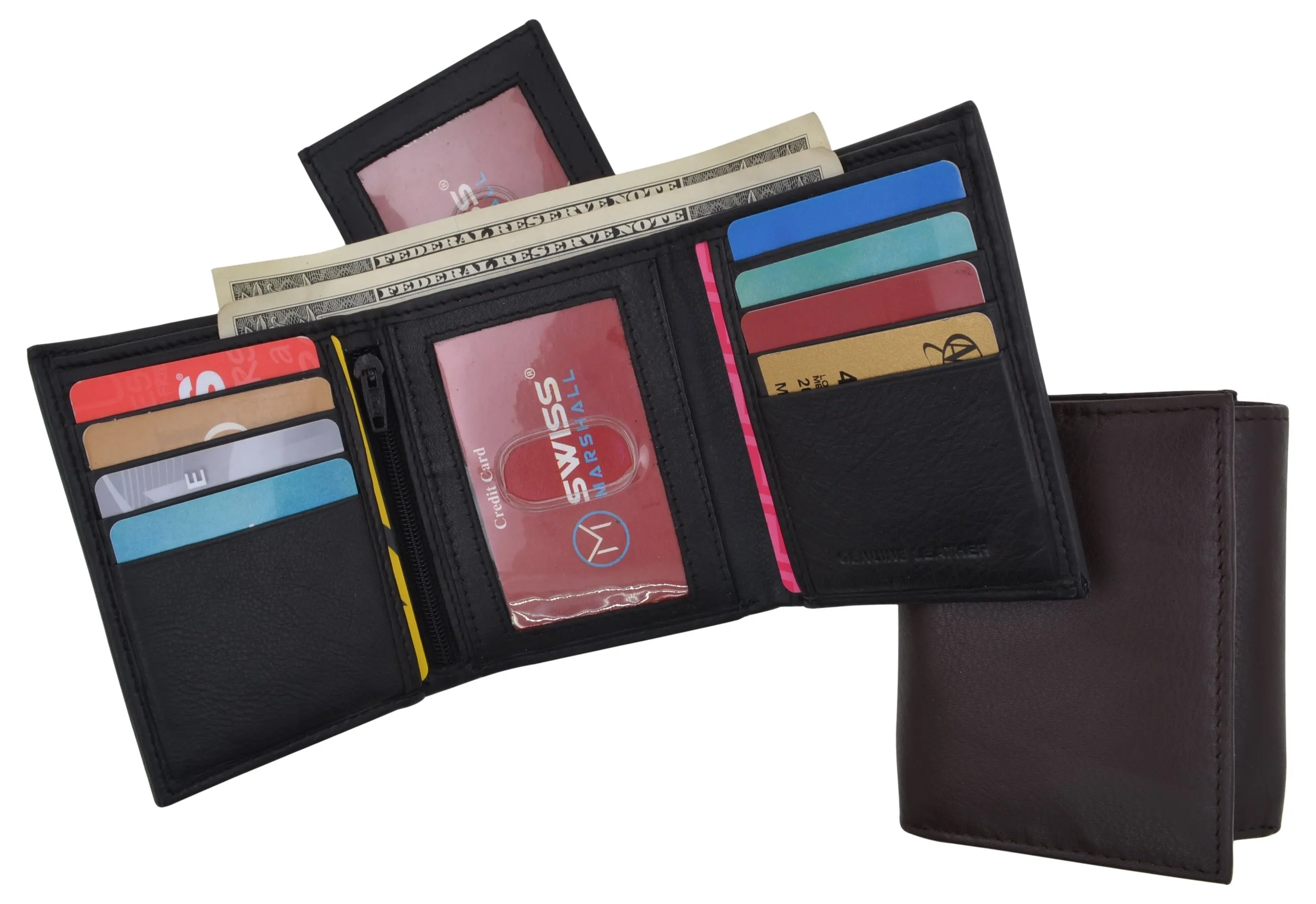 RFID Blocking Mens Trifold Wallet W/Removable Credit Card ID Holder