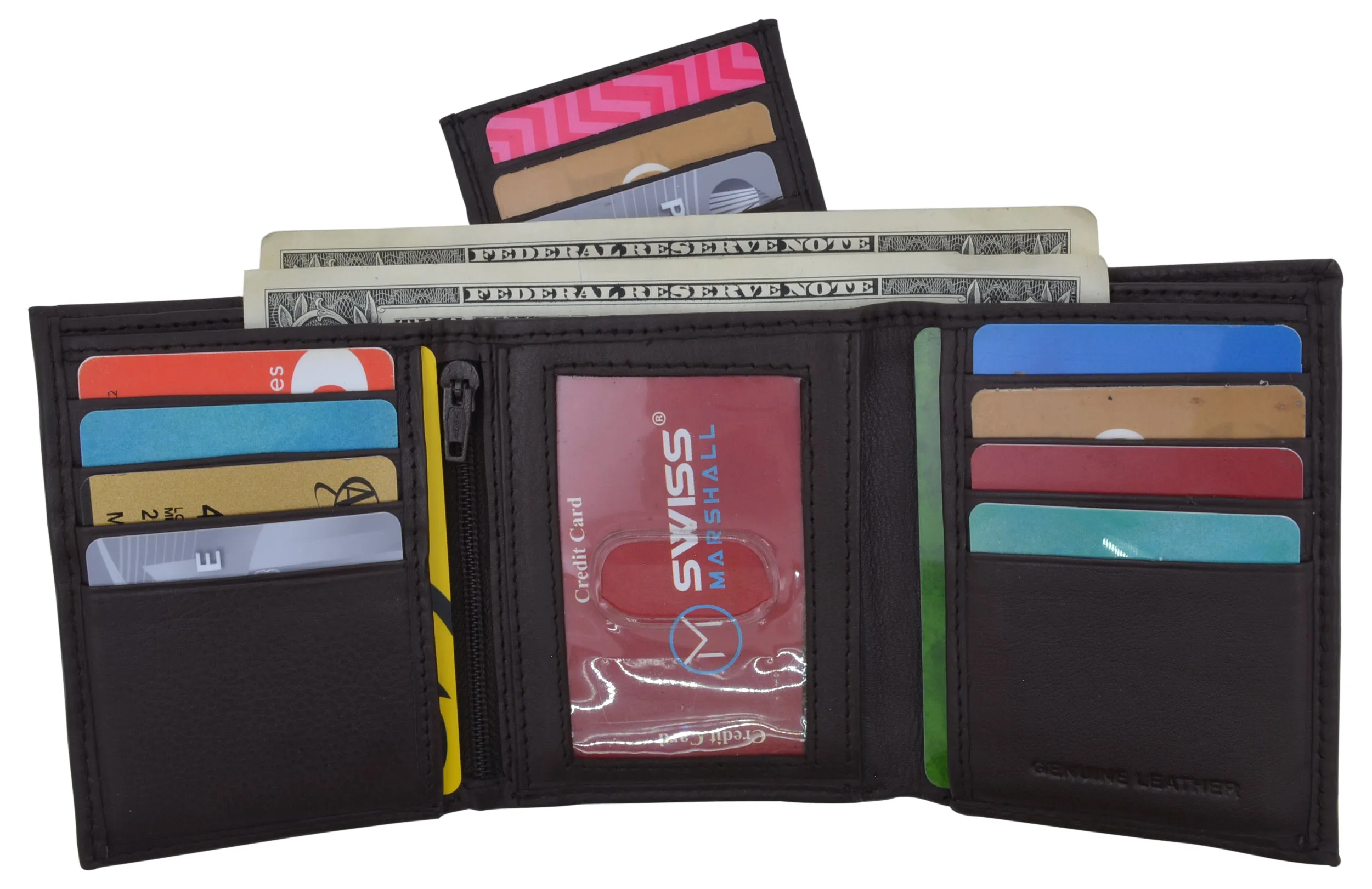 RFID Blocking Mens Trifold Wallet W/Removable Credit Card ID Holder