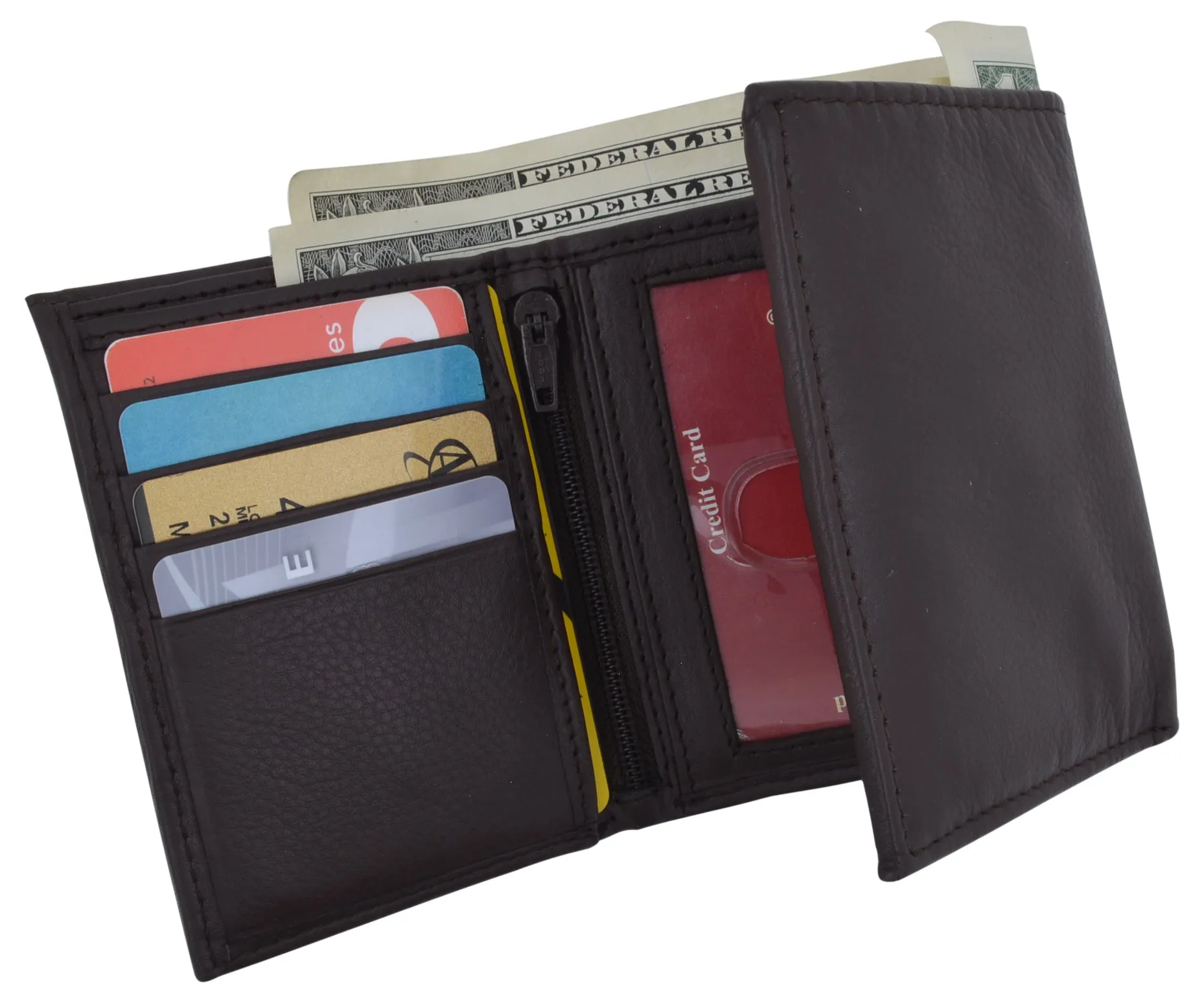 RFID Blocking Mens Trifold Wallet W/Removable Credit Card ID Holder