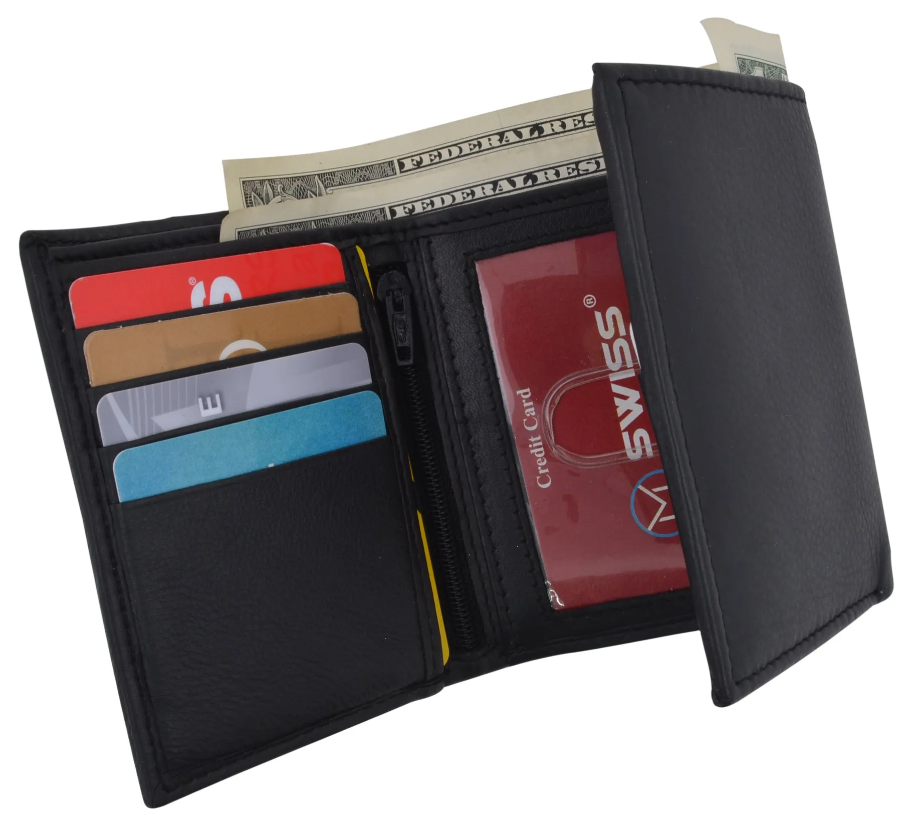 RFID Blocking Mens Trifold Wallet W/Removable Credit Card ID Holder