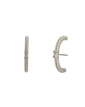 Rhodium Plated Cz Stylish Earlobe Earring