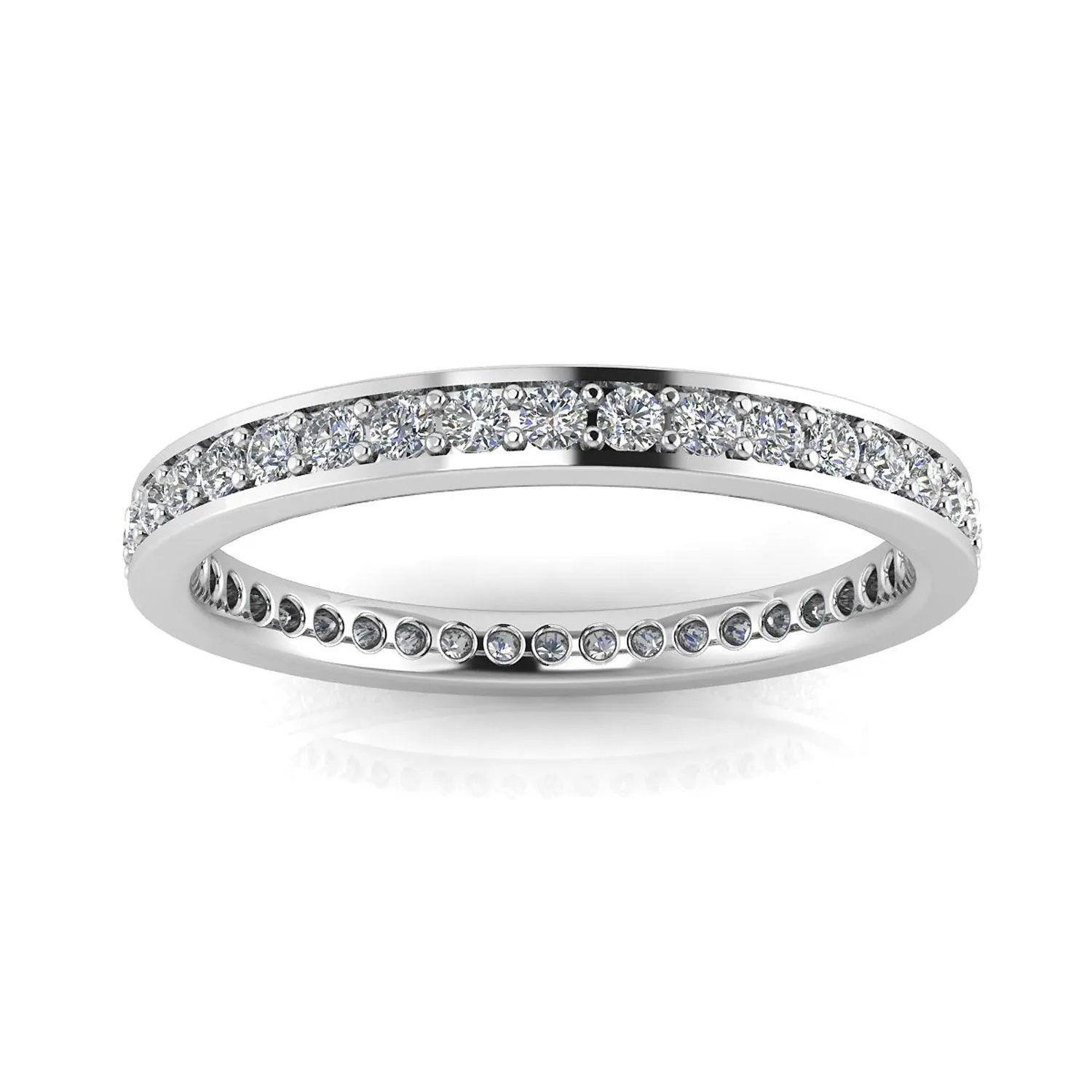Round Brilliant Cut Diamond Channel Pave Set Eternity Ring In 18k White Gold  (0.92ct. Tw.) Ring Size 6