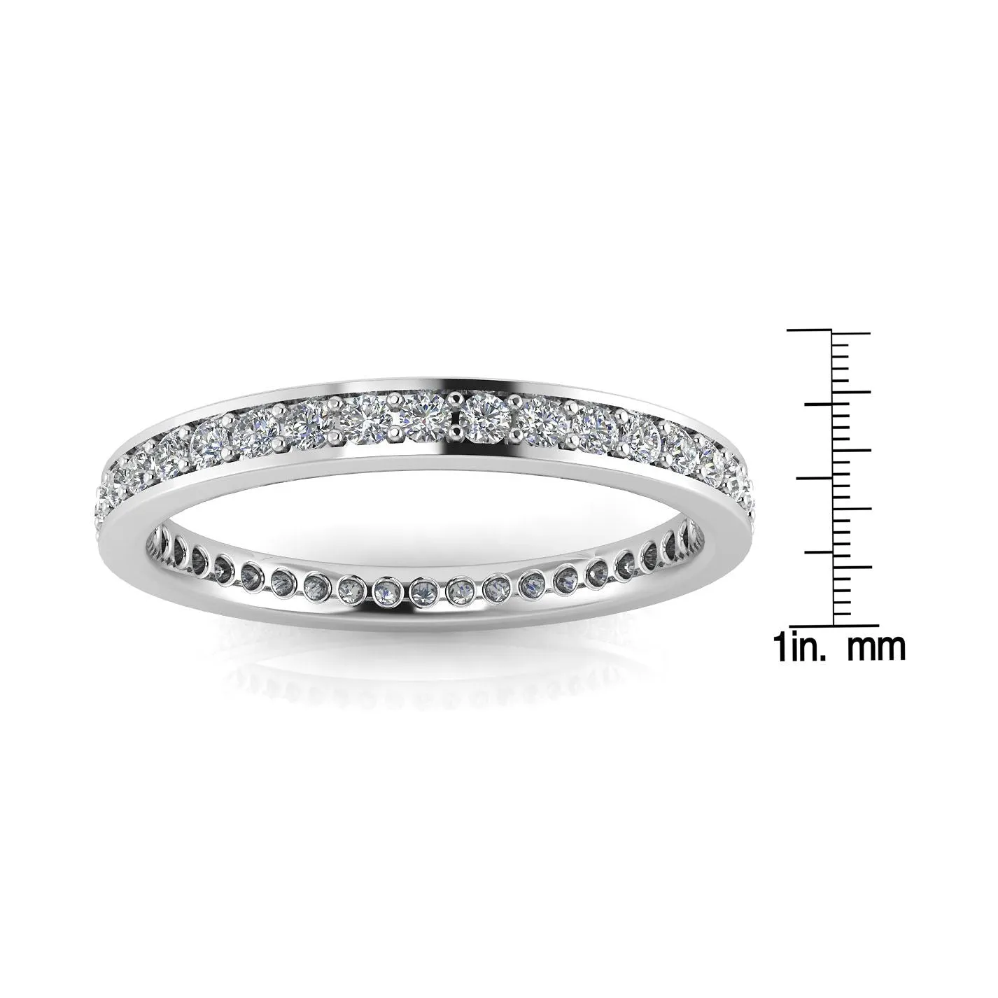 Round Brilliant Cut Diamond Channel Pave Set Eternity Ring In 18k White Gold  (0.92ct. Tw.) Ring Size 6