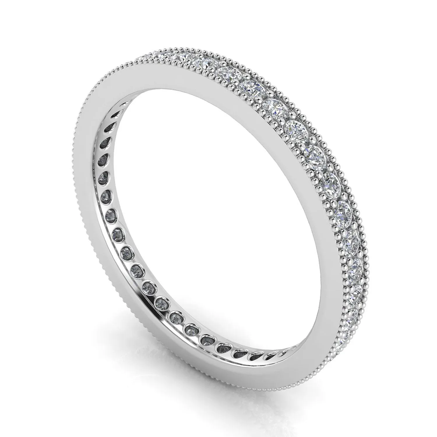 Round Brilliant Cut Diamond Pave & Milgrain Set Eternity Ring In 14k White Gold  (0.3ct. Tw.) Ring Size 5