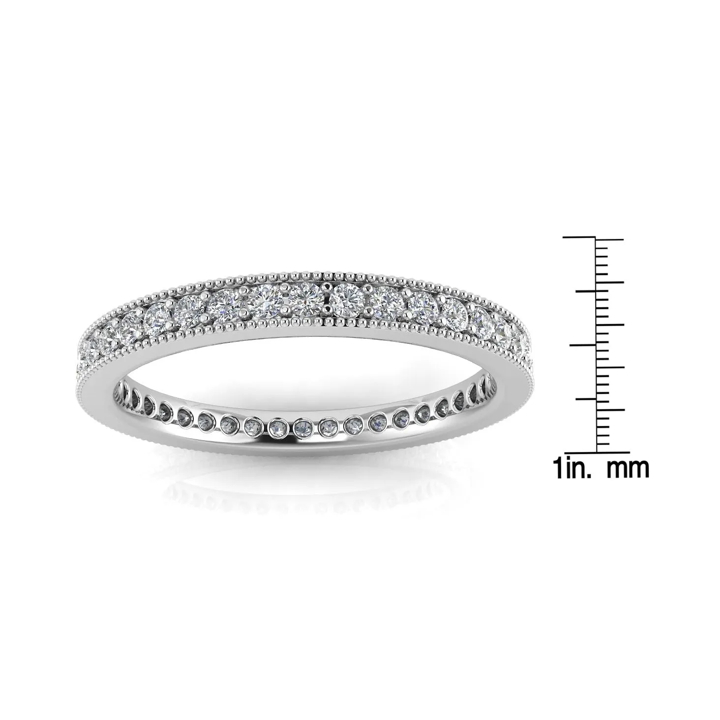 Round Brilliant Cut Diamond Pave & Milgrain Set Eternity Ring In 14k White Gold  (0.3ct. Tw.) Ring Size 5