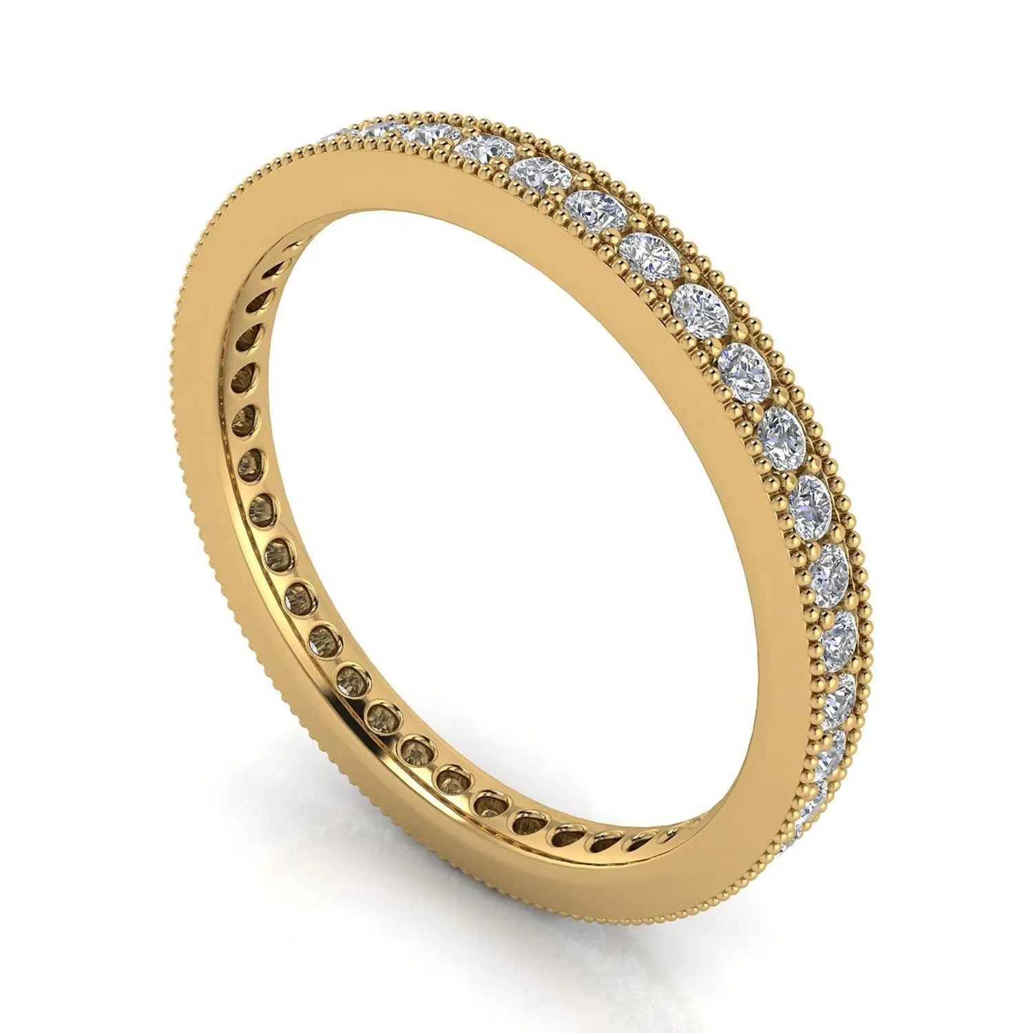 Round Brilliant Cut Diamond Pave & Milgrain Set Eternity Ring In 18k Yellow Gold  (0.46ct. Tw.) Ring Size 6