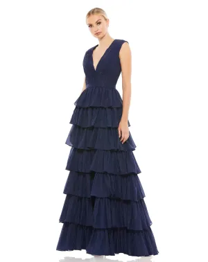 Ruffle Tiered Stylish Navy Gown
