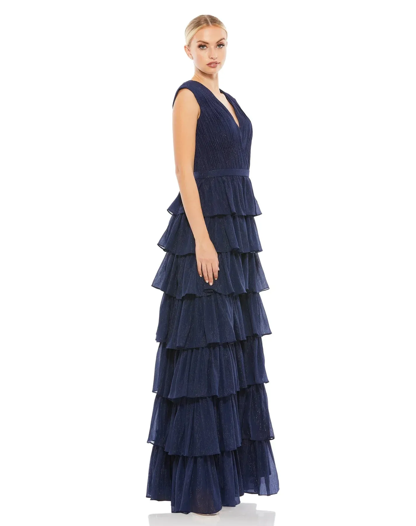 Ruffle Tiered Stylish Navy Gown