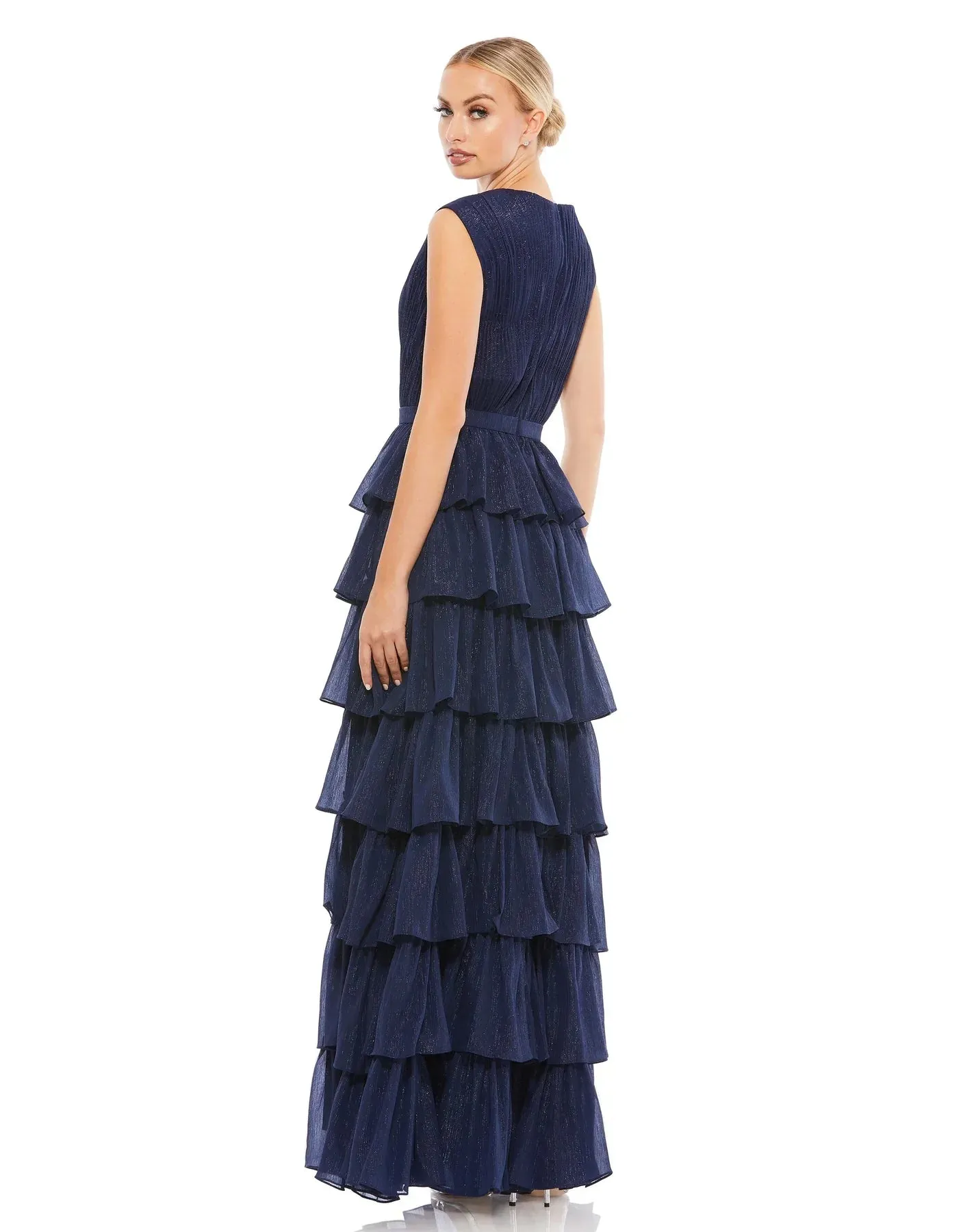 Ruffle Tiered Stylish Navy Gown