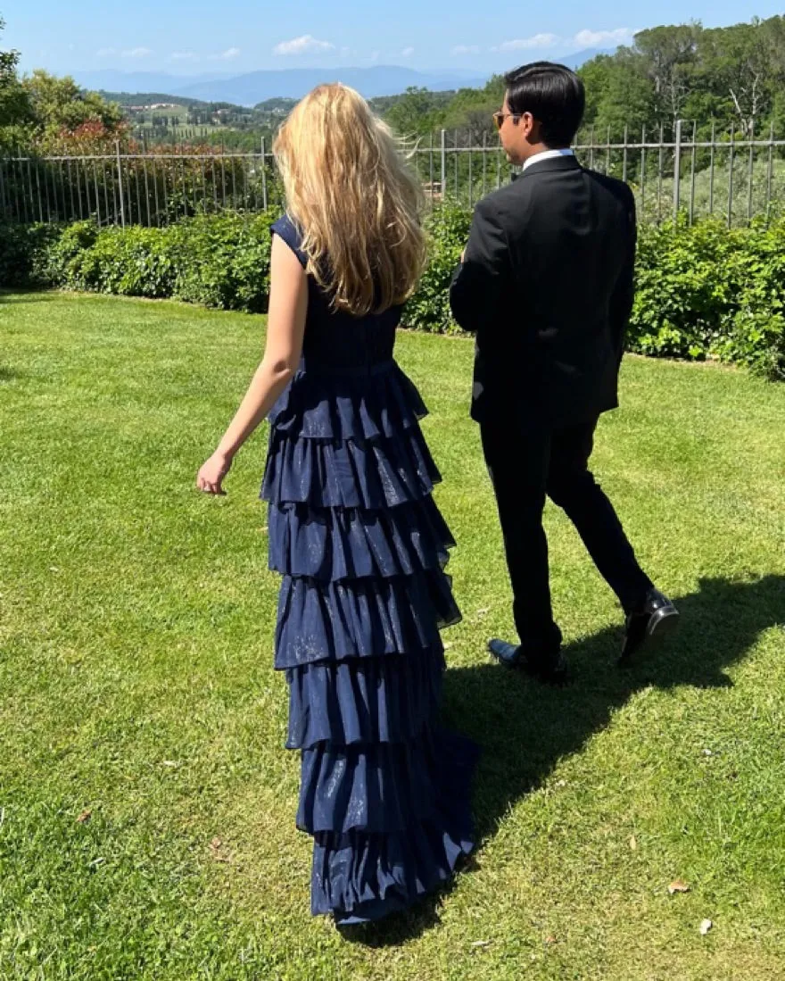 Ruffle Tiered Stylish Navy Gown
