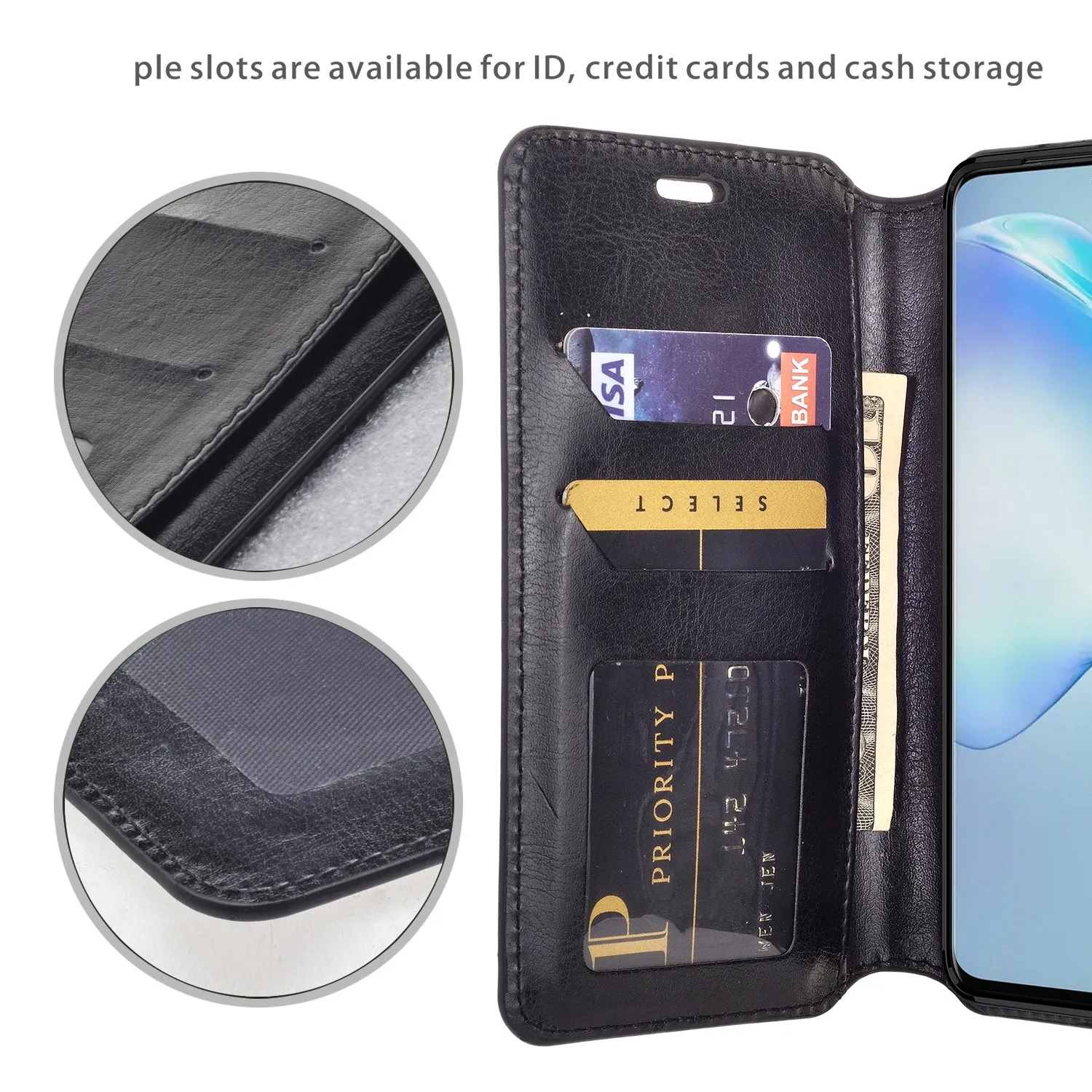 Samsung Galaxy S20 Case, Galaxy S20 Wallet Case, Pu Leather Wallet Case [Kickstand] with ID & Credit Card Slots for Galaxy S20  - Black