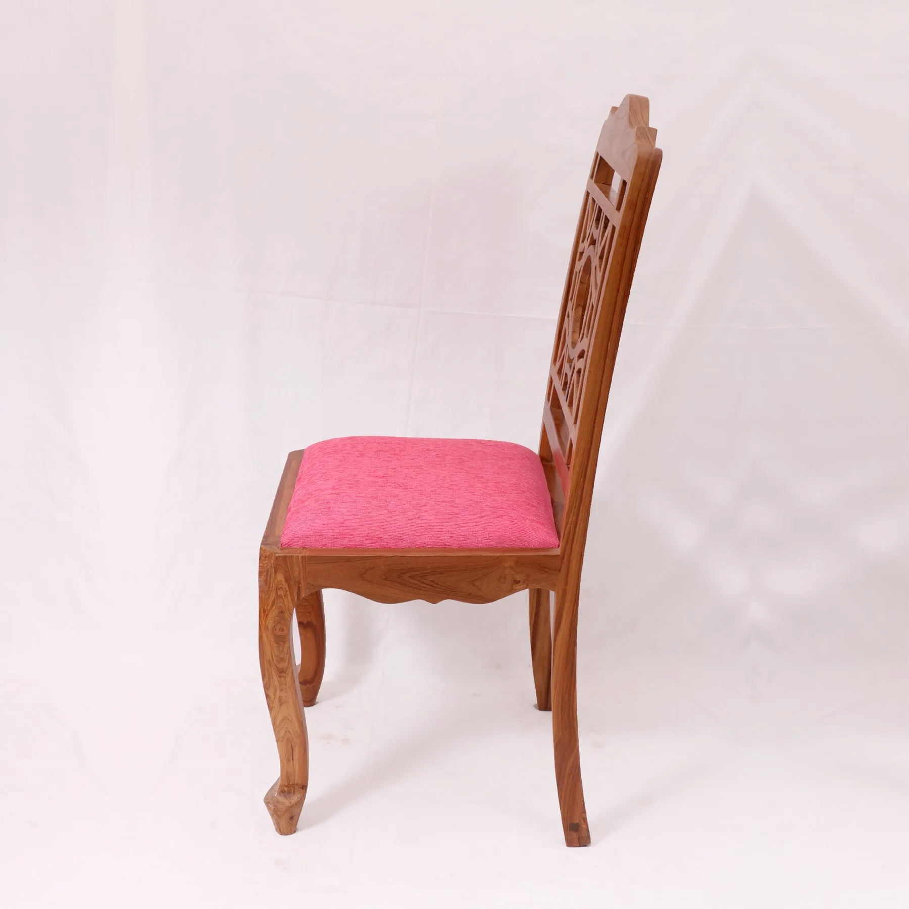 (Set of 2) Teak Wood Traditional Dinning office all purpose Chair pink color