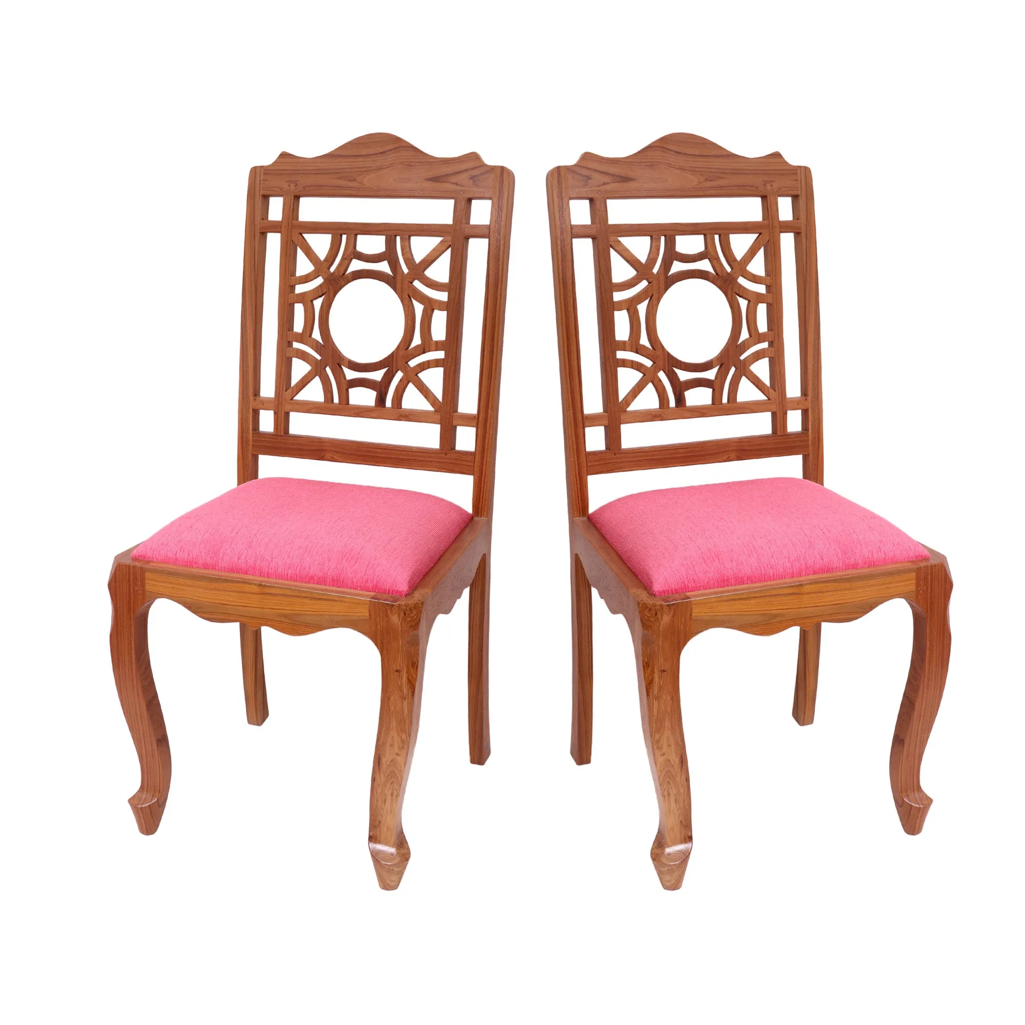 (Set of 2) Teak Wood Traditional Dinning office all purpose Chair pink color