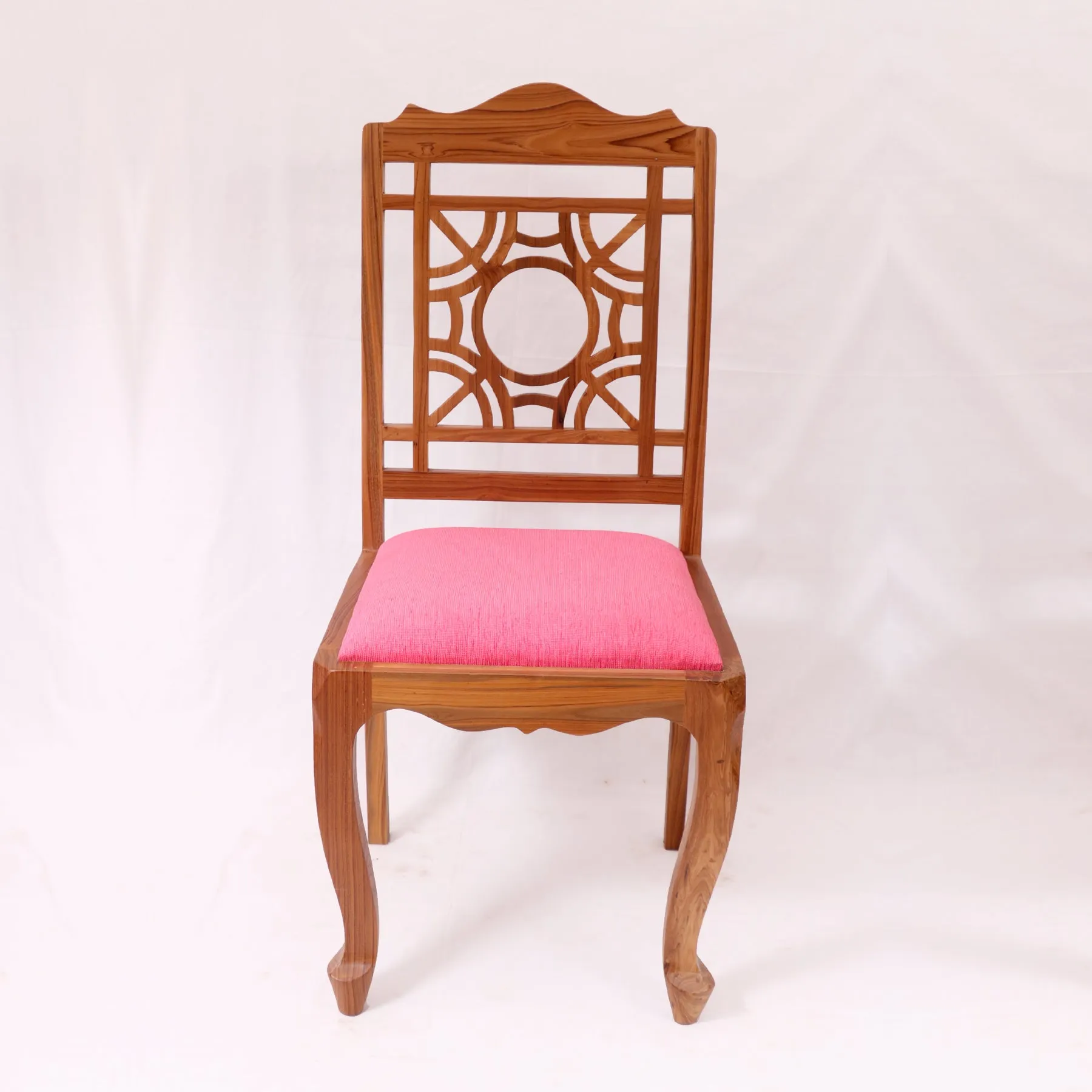 (Set of 2) Teak Wood Traditional Dinning office all purpose Chair pink color
