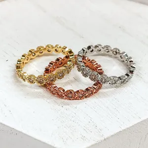Set of 3 | Silver Tone, Gold Tone, and Rose Gold Tone Rings with Clear CZ Crystals