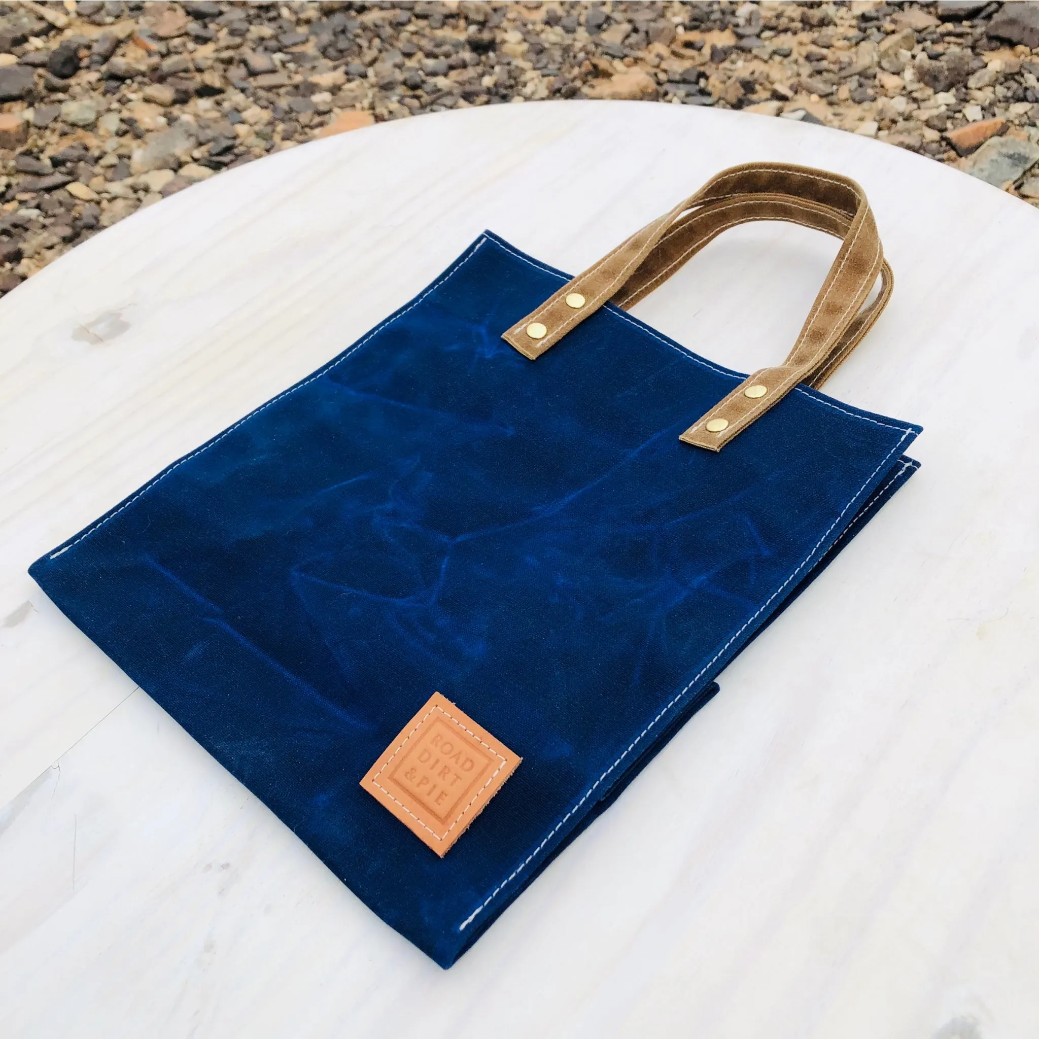 Small Waxed Canvas Tote Bag - Deep Water Blue
