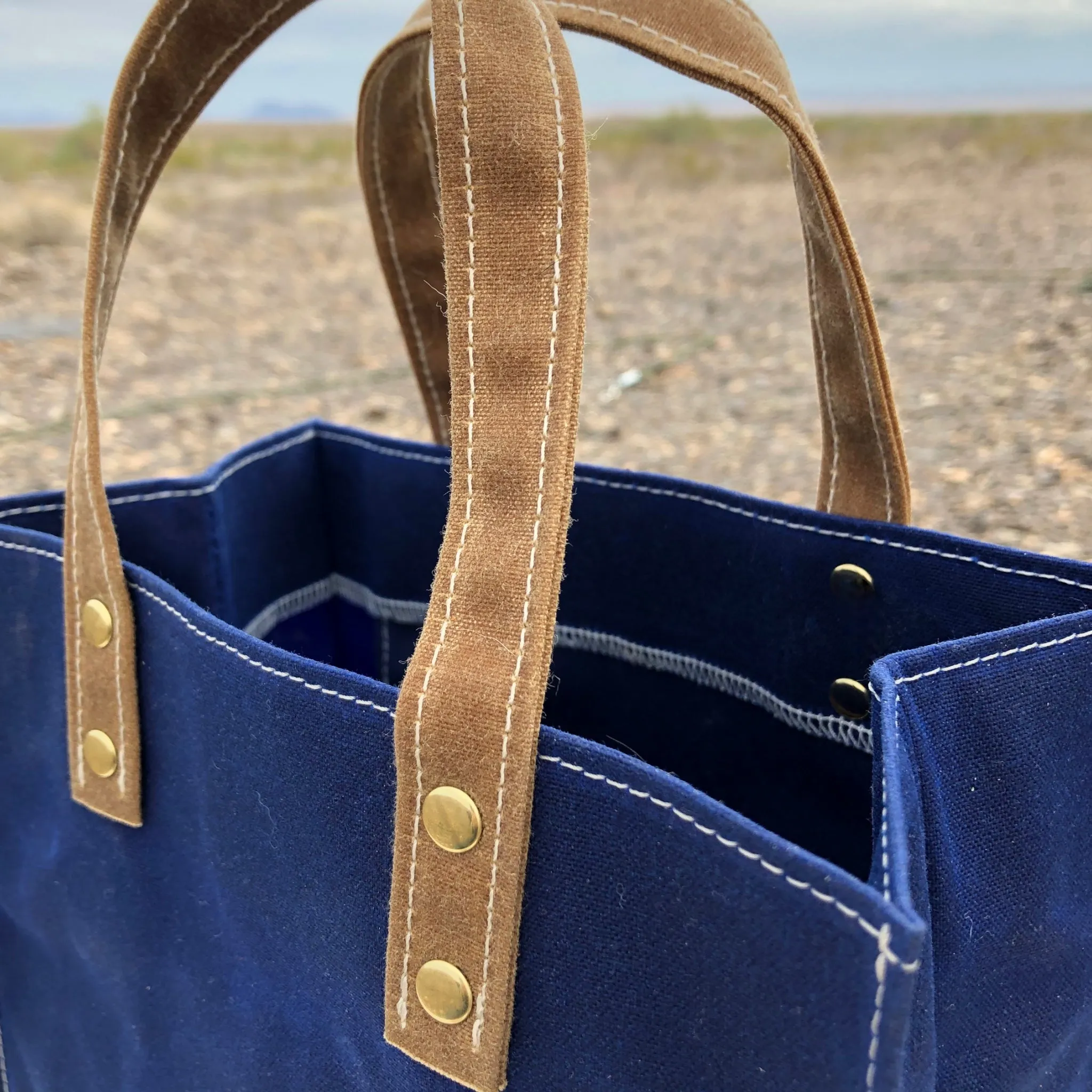 Small Waxed Canvas Tote Bag - Deep Water Blue