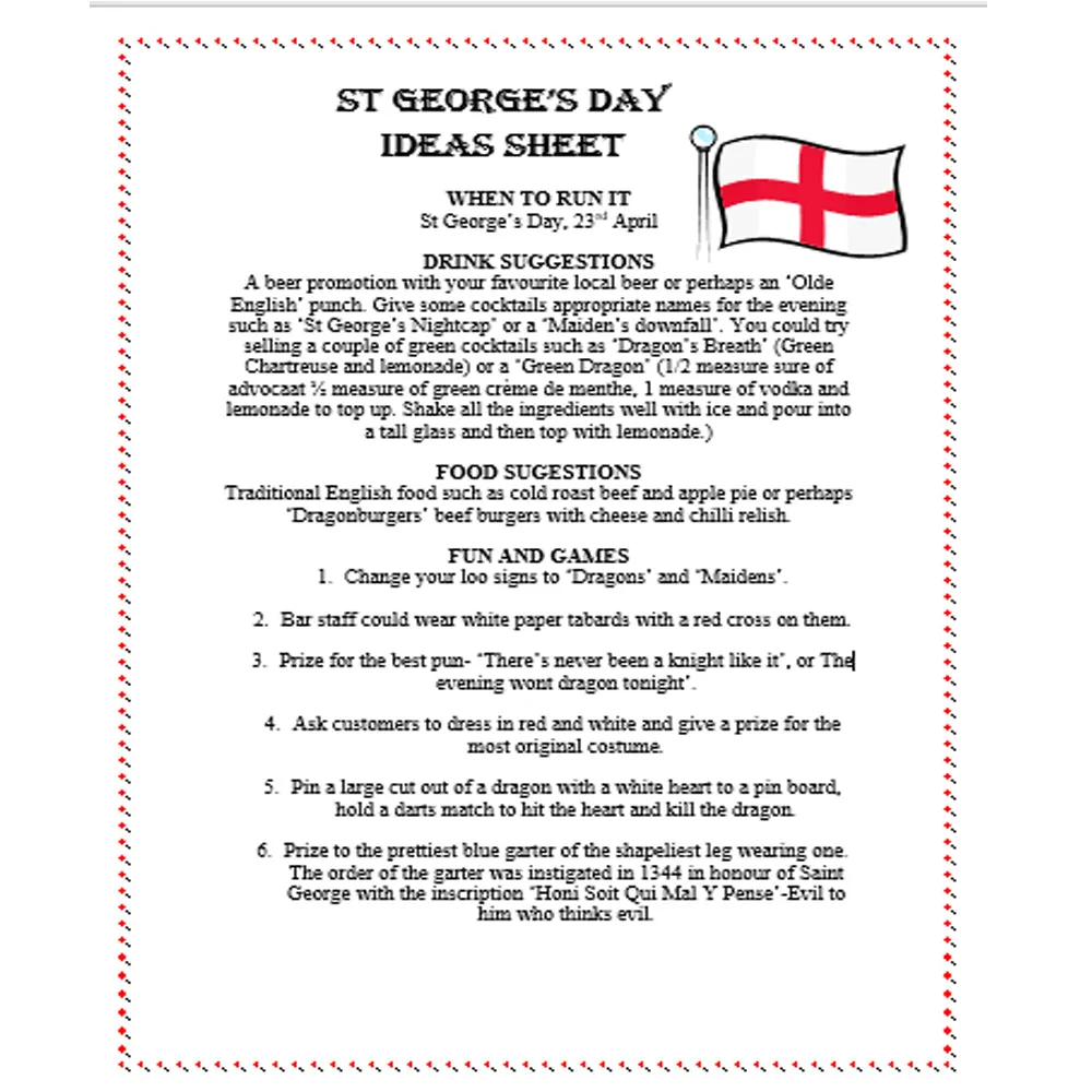 St George's ideas sheet