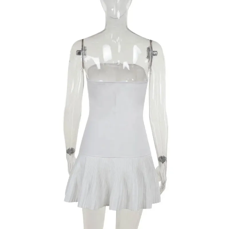 Strapless Pleated Stylish Buttoned Mini Dress