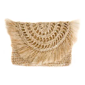 Straw Grass Raffia Clutch with Fringe