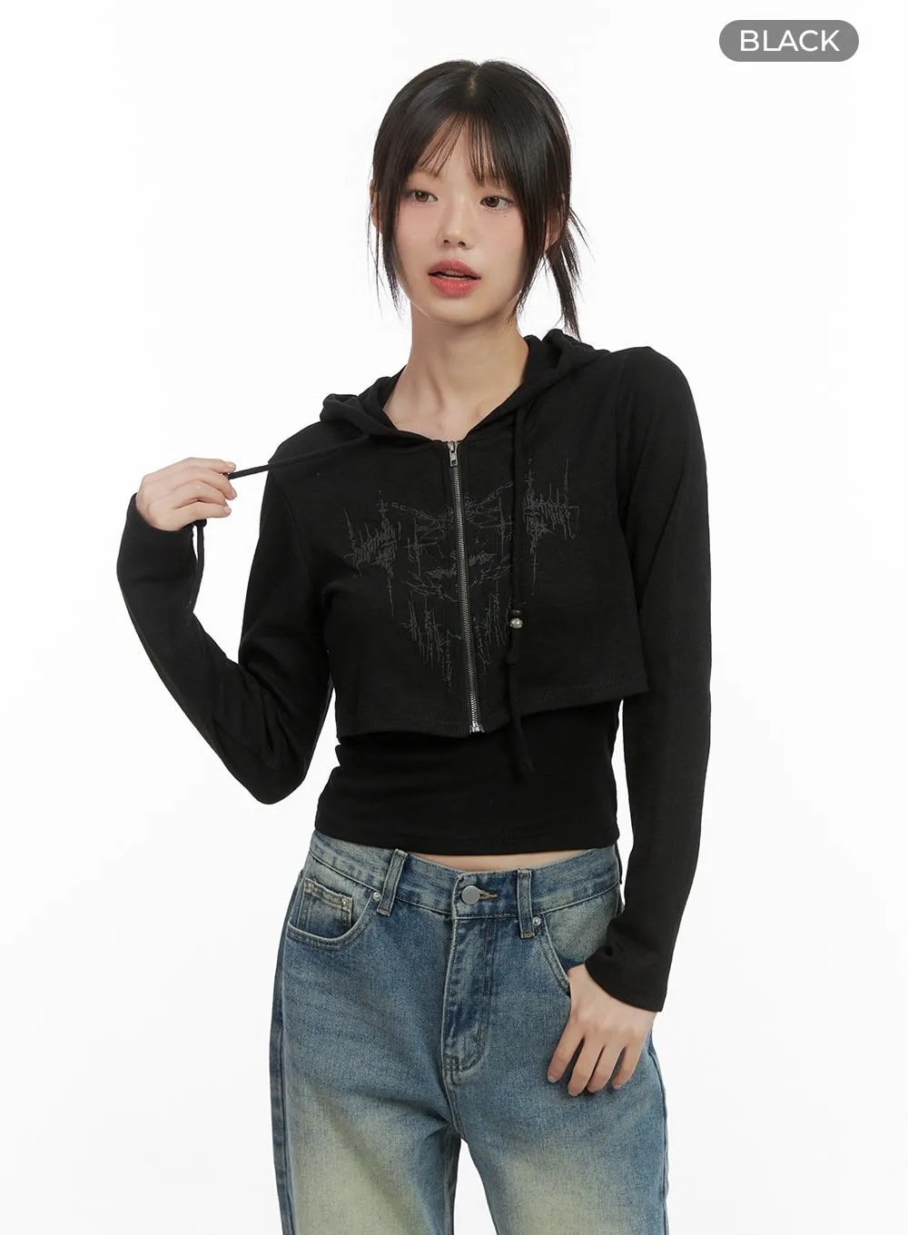 Stylish Graphic Hooded Crop CS412
