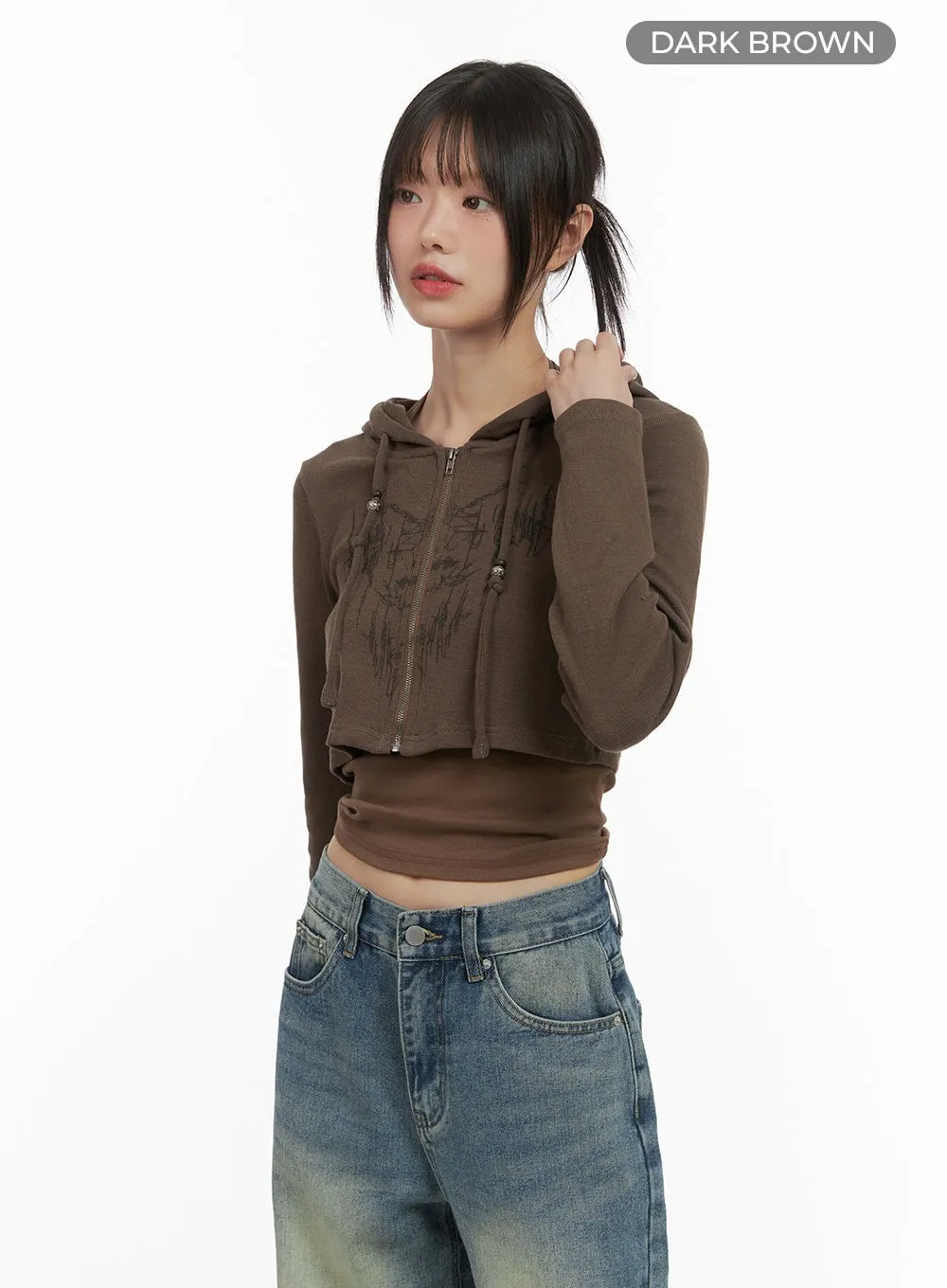 Stylish Graphic Hooded Crop CS412