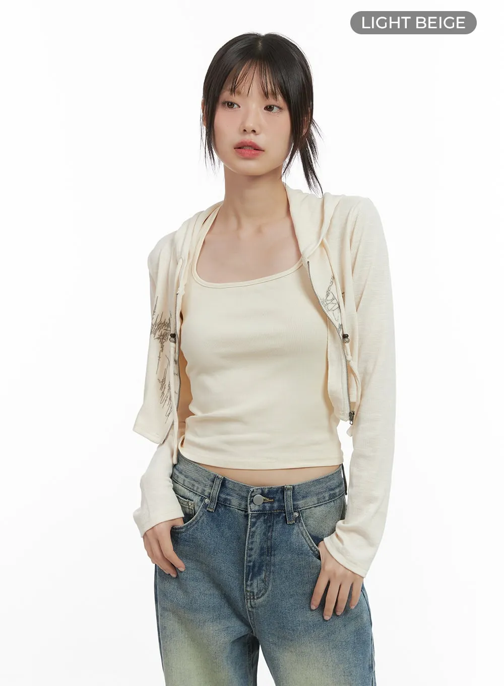 Stylish Graphic Hooded Crop CS412