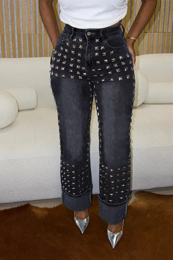 Stylish High Waist Studded Jeans