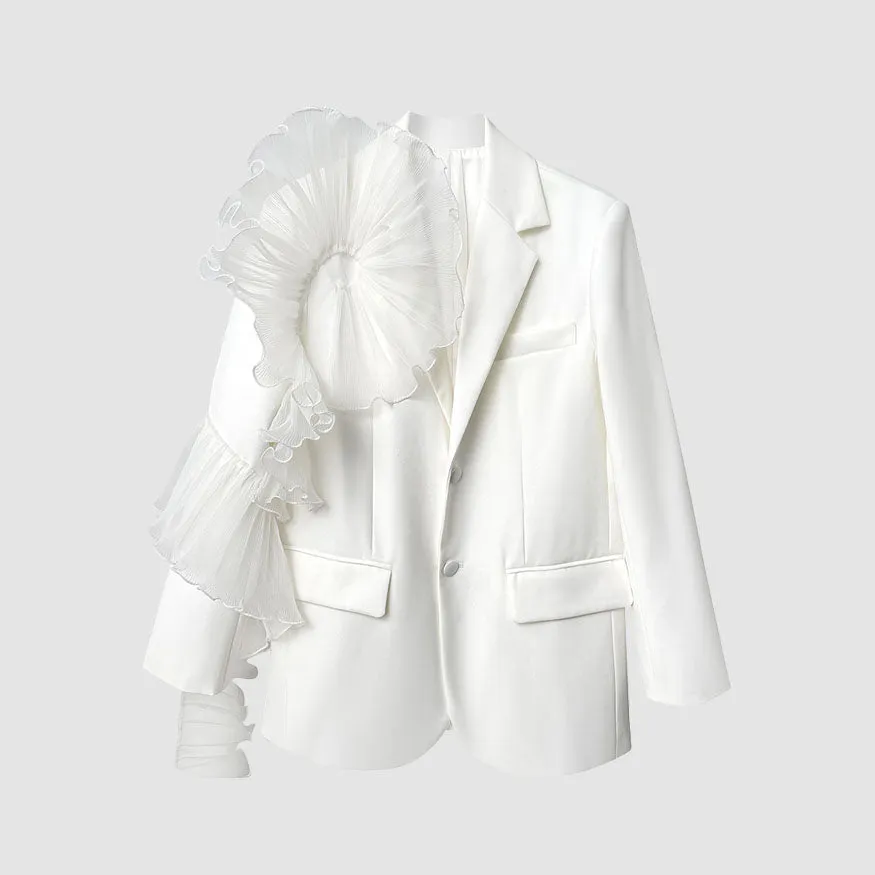 Stylish Mesh Ruffle Decor Blazer