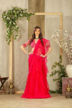 Stylish Pink Drape Saree