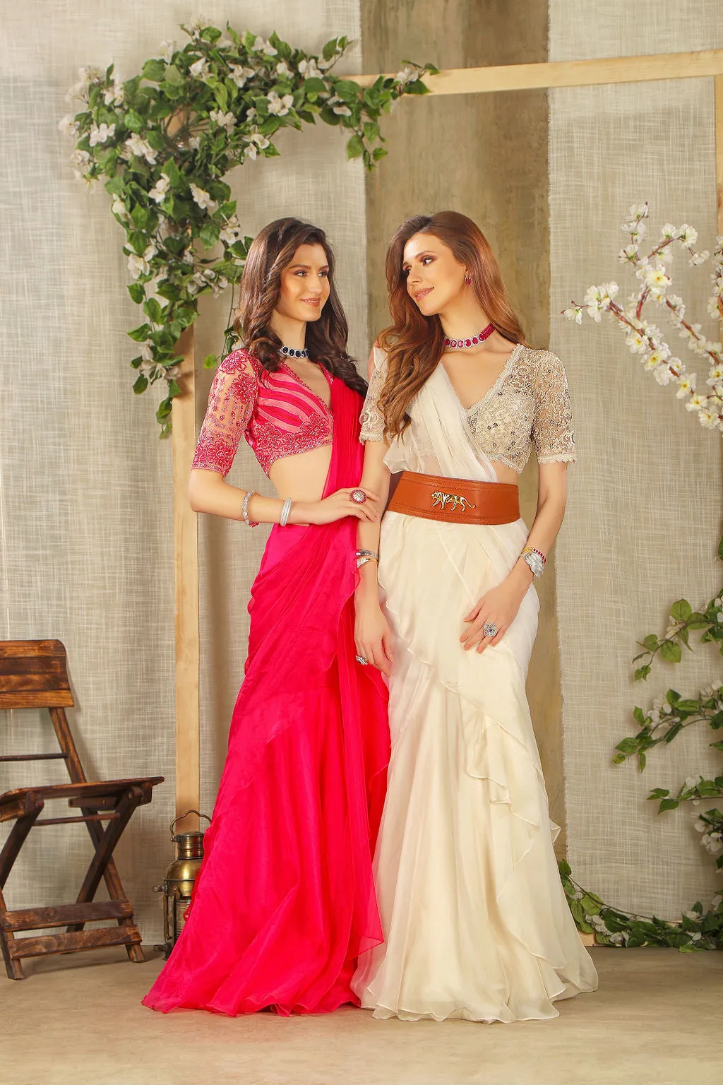 Stylish Pink Drape Saree