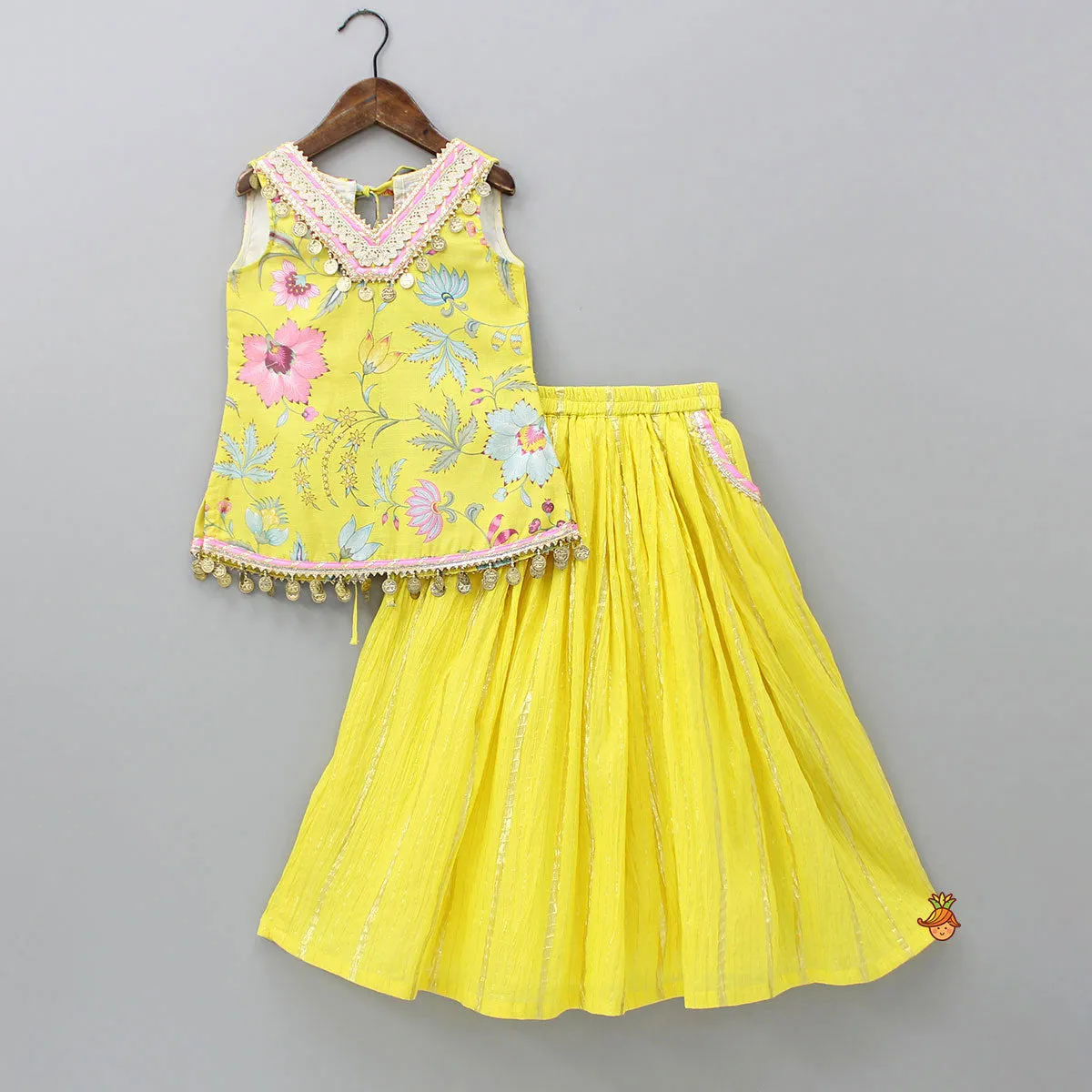 Stylish Printed Kurti And Flared Lehenga