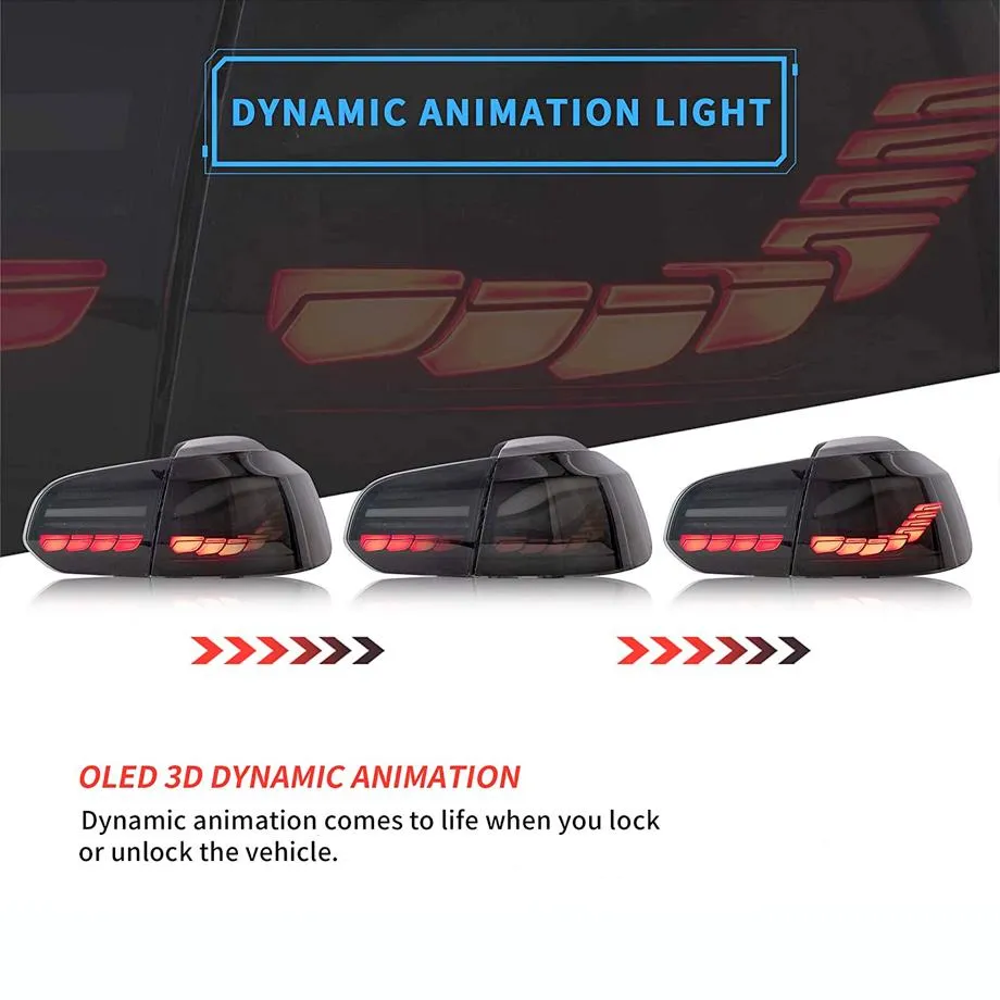 Suitable To Fit - VW Golf 6 CS Style OLED Sequential Smoked Black Taillights