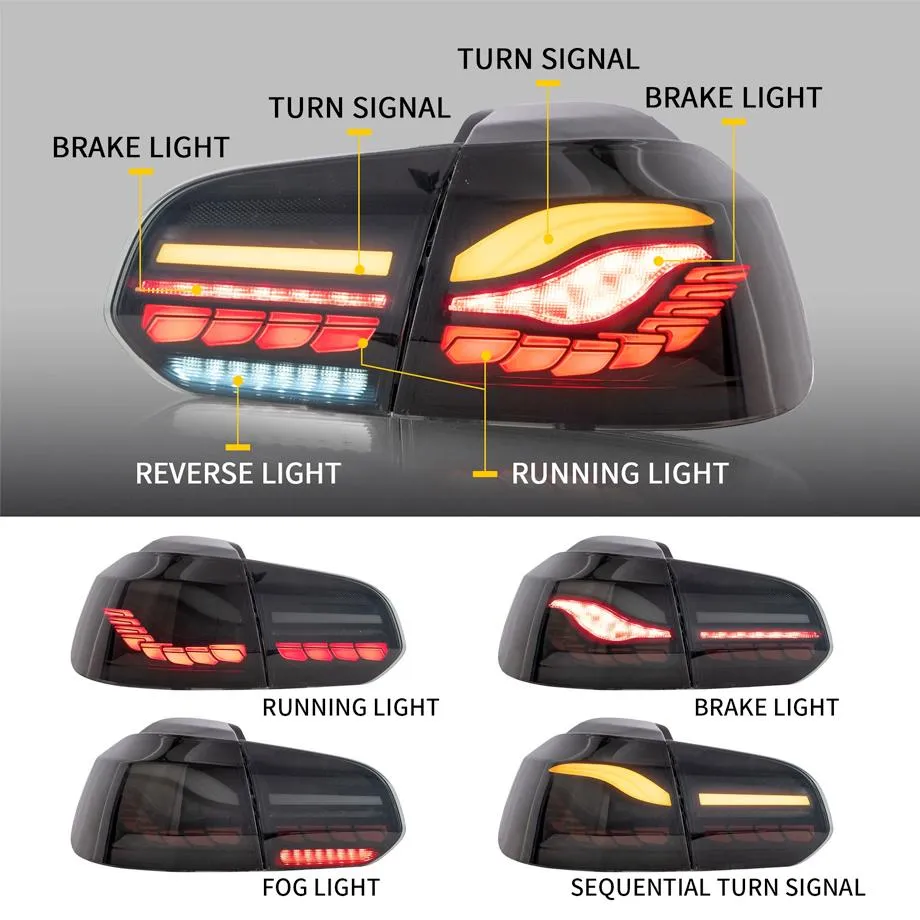 Suitable To Fit - VW Golf 6 CS Style OLED Sequential Smoked Black Taillights