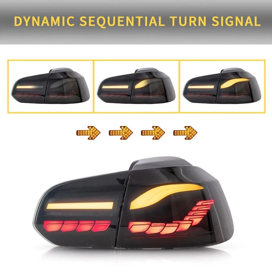 Suitable To Fit - VW Golf 6 CS Style OLED Sequential Smoked Black Taillights