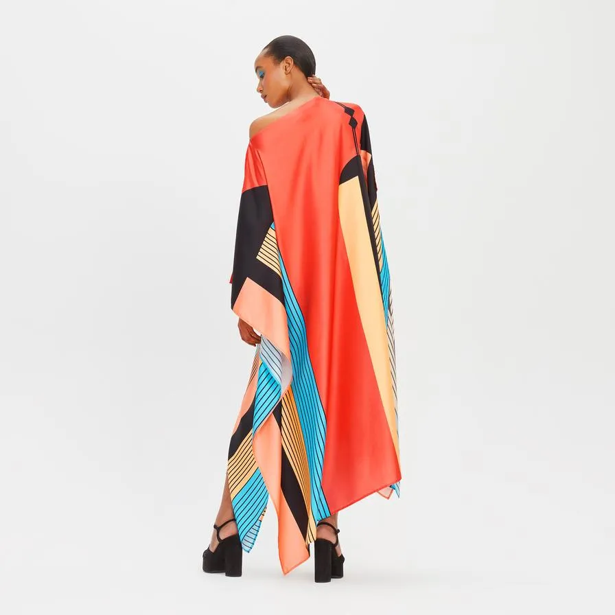 Sunset Disco Satin Silk Kaftan Dress