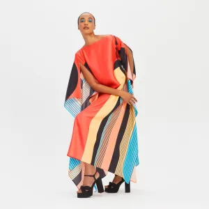 Sunset Disco Satin Silk Kaftan Dress
